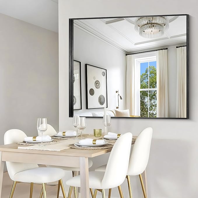 CIRCUMI Black Bathroom Mirror, Brushed Finish, Tempered Glass, Large Mirror - Image 6