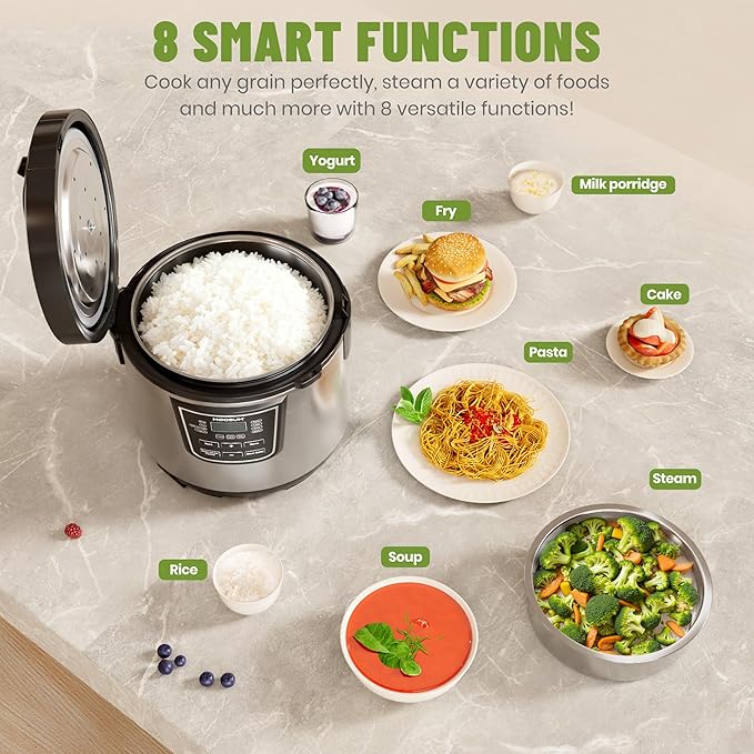 20 Cup Cooked Rice Cooker with 8 Functions, Healthy Cooking Stainless Steel Pot - Image 4