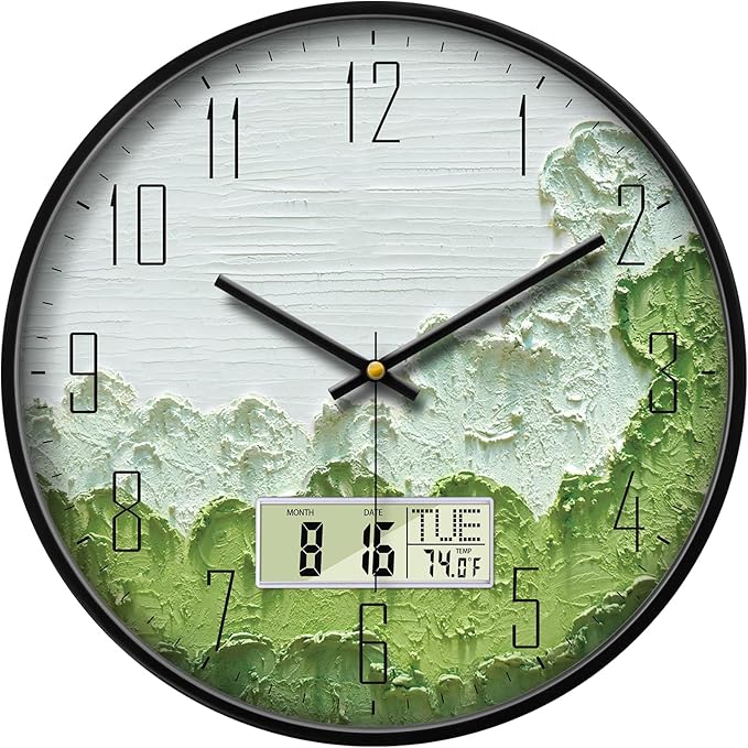 SCOAGE Modern Wall Clock with Temperature Green Forest Large Display by SCOAGE