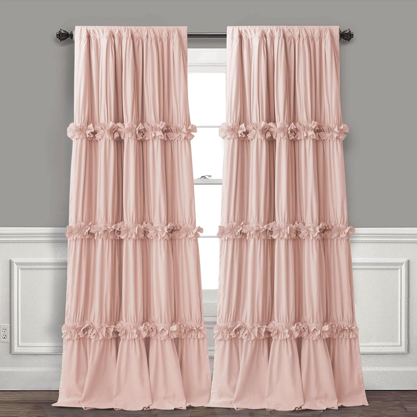 Homechoice Decor Thermal Insulated Blackout Window Curtains, 52" W x 96" L x 2 Panels, Boho Ruched Window Treatments with Butterfly Flowers, Rustic Rod Pocket Drapes for Room, Peach Pink (LQ-30)