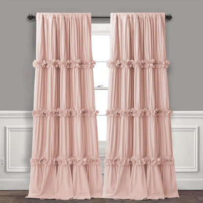 Homechoice Decor Thermal Insulated Blackout Window Curtains, 52" W x 96" L x 2 Panels, Boho Ruched Window Treatments with Butterfly Flowers, Rustic Rod Pocket Drapes for Room, Peach Pink (LQ-30)