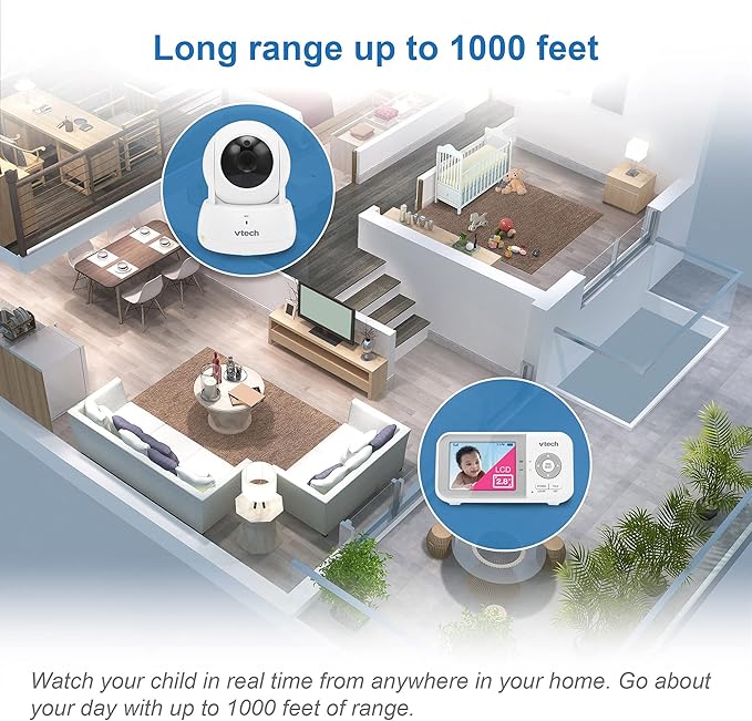 VTech VM923 Baby Monitor, 2.8” Screen, Pan-Tilt-Zoom, 1000ft Long Range - Image 8