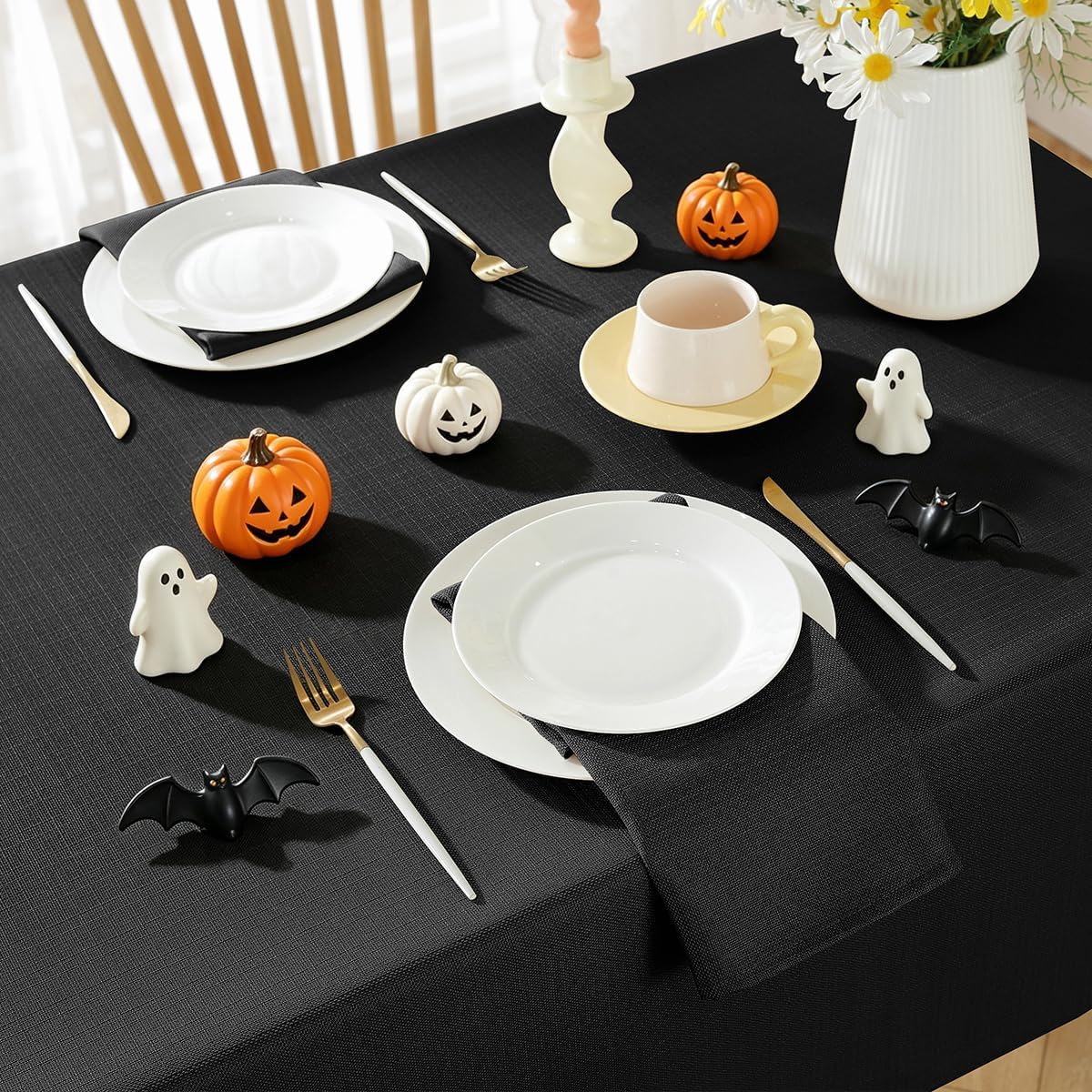 SASTYBALE Black Textured Tablecloth Rectangle 60 x 120 Inch, Halloween
