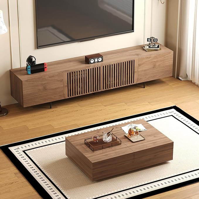 NessCarsti Mid-Century Modern TV Stand & Expandable Coffee Table Set, Walnut - Image 7