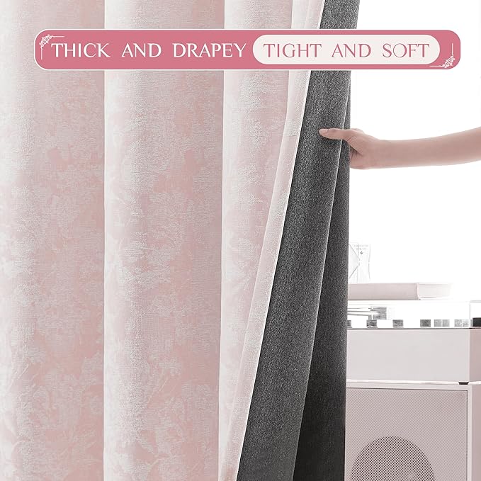 Beauoop Pink Floral Jacquard Blackout Curtains 72 Inches Long 2 Panels - Image 6