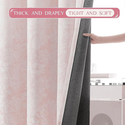 Beauoop Pink Floral Jacquard Blackout Curtains 72 Inches Long 2 Panels - Image 6