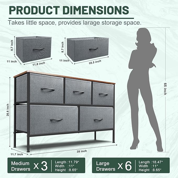Dresser for Bedroom with 5 Drawers, Chest of Drawers, Storage Drawers Organizer - Image 3
