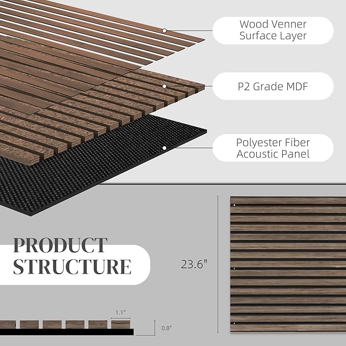 HOMCOM 4 Pack 3D Acoustic Panels, Wood Slat Wall Paneling - Image 4