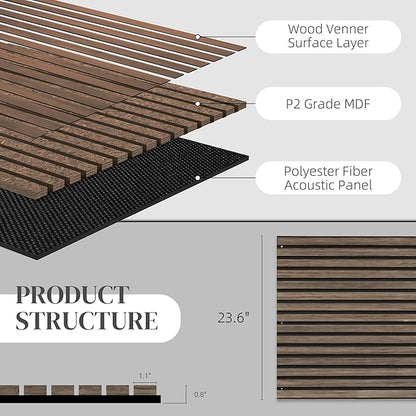 HOMCOM 4 Pack 3D Acoustic Panels, Wood Slat Wall Paneling - Image 4