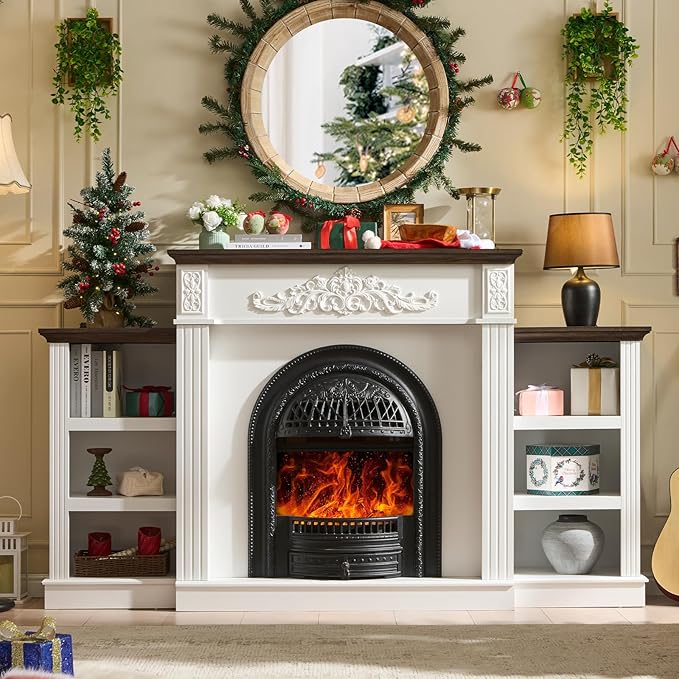 78" Electric Fireplace with Mantel, Birdcage-Style Fireplace Entertainment - Image 6