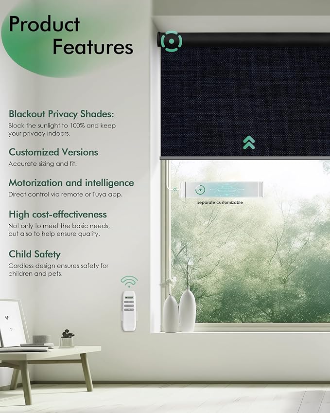 Yoolax Motorized Blinds with Remote, Automatic Roller Shades Cordless Electric - Image 2