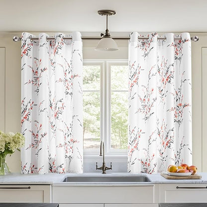 MYSKY HOME Kitchen Floral Curtains Thermal Insulated Light Filtering by MYSKYHOME