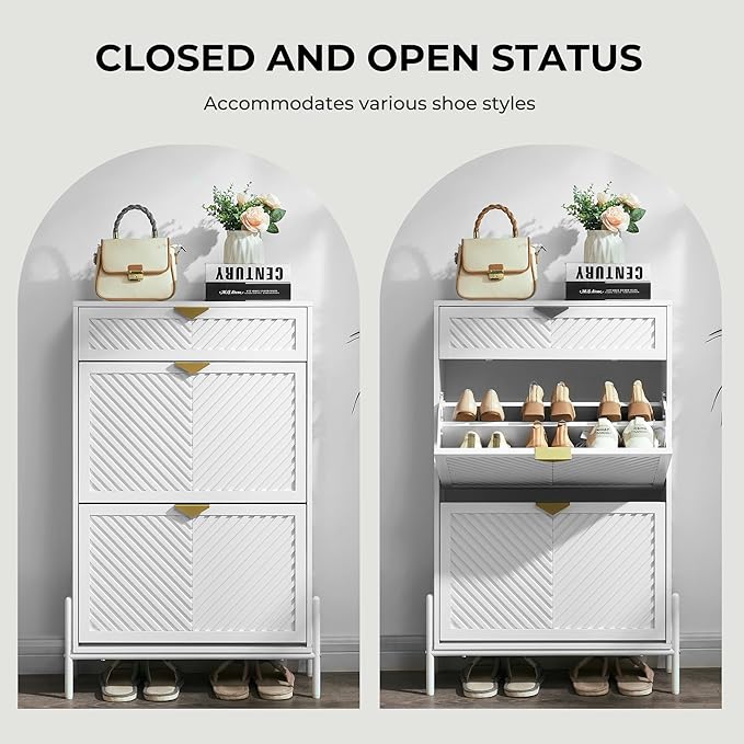 Shoe Cabinet Storage with 2 Flip Drawers, Narrow Hidden Shoes Cabinet Organizer - Image 6