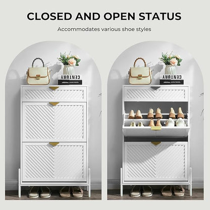 Shoe Cabinet Storage with 2 Flip Drawers, Narrow Hidden Shoes Cabinet Organizer - Image 6