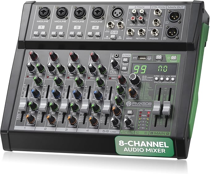 Pyle 8-Channel Audio Mixer, USB Interface, MP3 Compatible, XLR Inputs and LED by PyleUSA