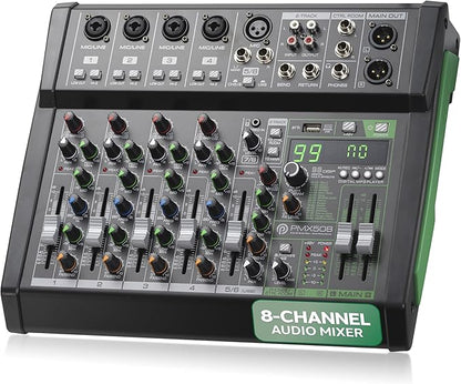 Pyle 8-Channel Audio Mixer, USB Interface, MP3 Compatible, XLR Inputs and LED by PyleUSA