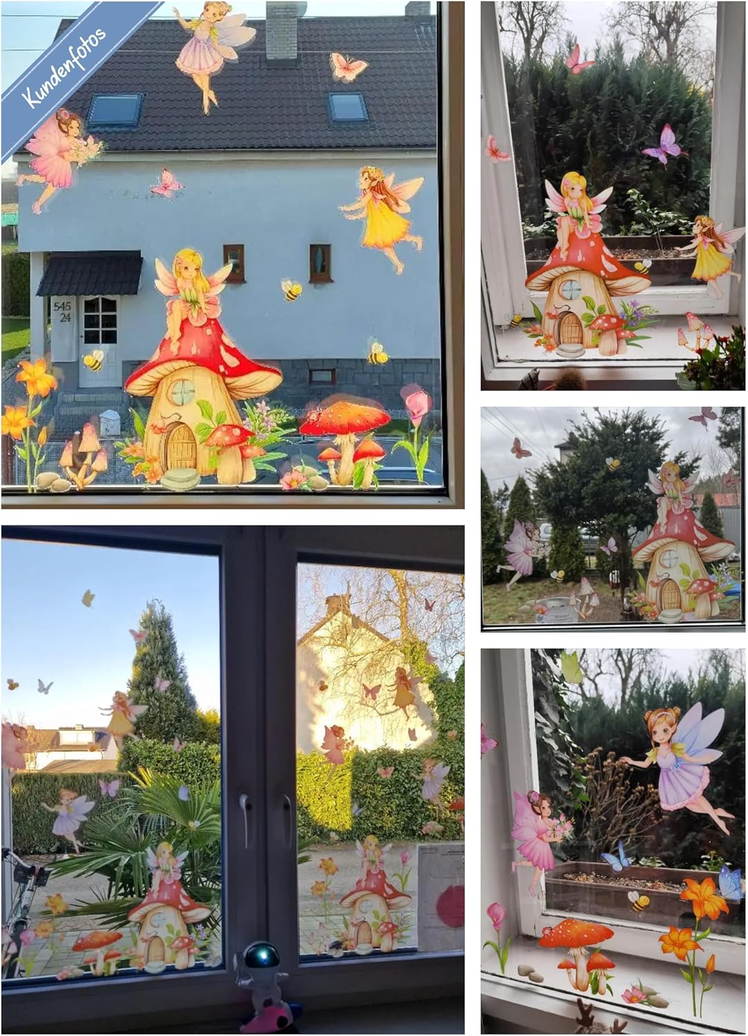 WandSticker4U - Window Stickers Self-Adhesive Fairy & Mushroom House (80 x 43 cm) I Window Sticker Children Girls Fairy Elves Flowers I Window Decoration Children's Room Girls Princess Reusable