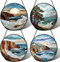 DASTOLL Stained Glass Window Hanging 4 Pcs Set Ocean Waves Large 15" by DASTOLL