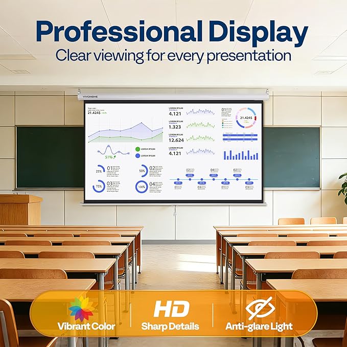 VIVOHOME 100 Inch 16:9 Pull Down Projector Screen, HD 4K Retractable Movie - Image 6
