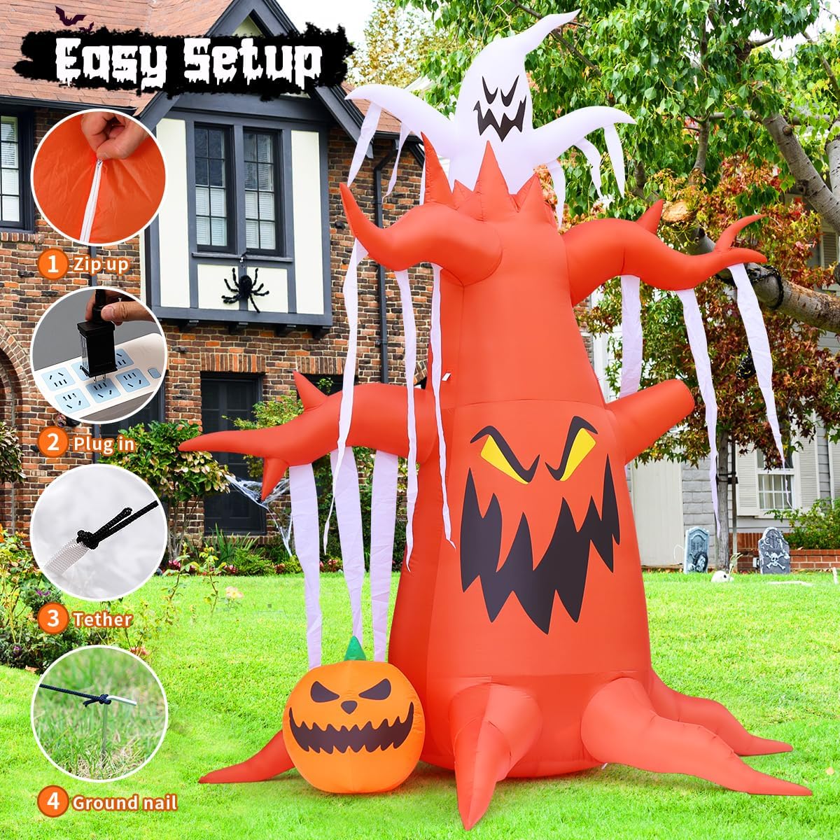GOOSH 10 FT Halloween Inflatables Tree Outdoor Decorations Blow Up Yard Scary...