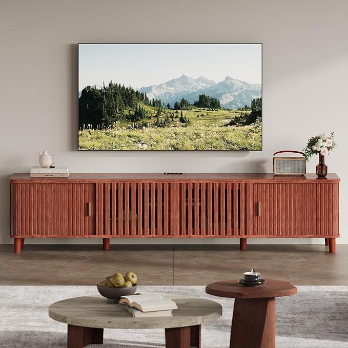 UPOSOJA TV Stand with Fluted Sliding Doors & Adjustable Shelves, Charging - Image 9