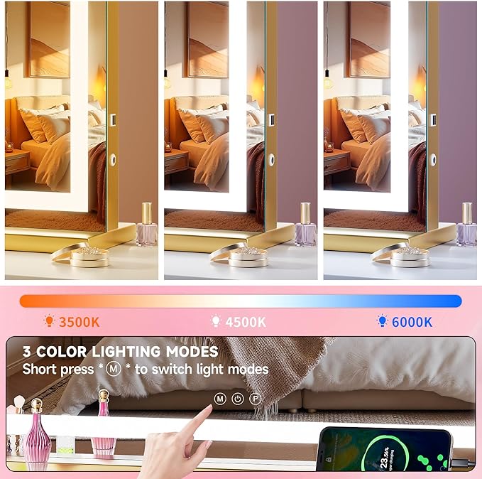 Vanity Mirror with Lights, Dimmable 3 Modes, Memory Function, Smart Touch - Image 4