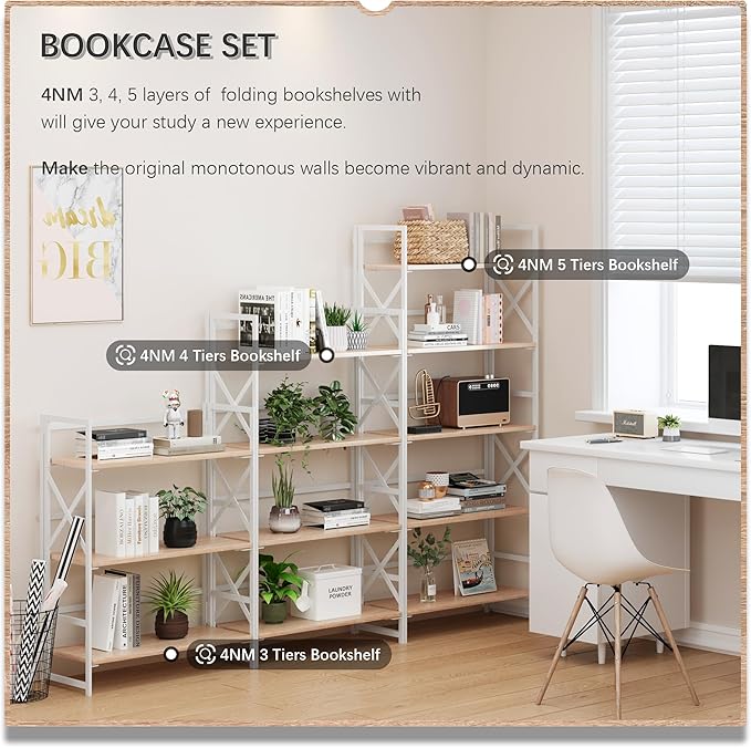 4NM 5 Tiers No Assembly Book Shelves, 51.2" H Folding Bookshelf Bookcase Open - Image 5