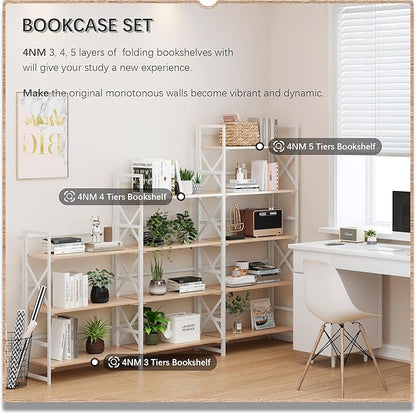 4NM 4 Tiers No Assembly Book Shelves, 41.3" H Folding Bookshelf Bookcase Open - Image 5