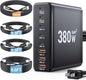 380W USB C Charger Block, with 4 USB Cables 8-Port USB C Charging Station Dual by Ediliow
