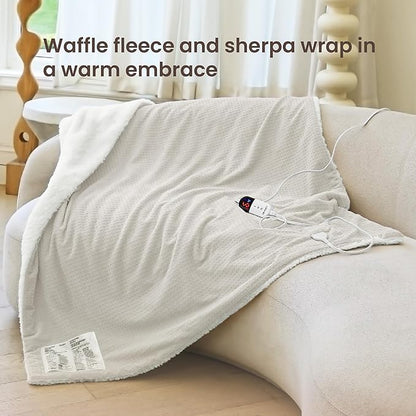 Heated Blanket Electric Throw Waffle, 50x60 Inches Sherpa Fleece Fast Heating - Image 2