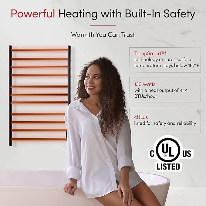 WarmlyYours Malta Heated Towel Rack, 11-Bar Electric Towel Warmer, Hardwired - Image 7