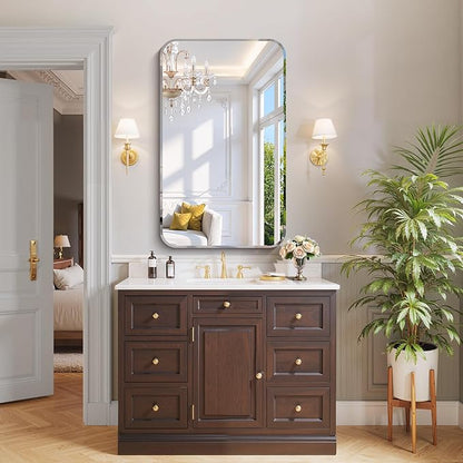 CILIBER Frameless Rectangle Mirror, 24x40 Beveled Bathroom Mirror Rounded Corner - Image 7