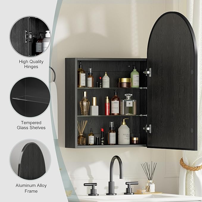 Brushed Black Arched Medicine Cabinet - Image 6