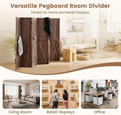 ALeesing 6 Panel Pegboard Room Divider, 5.6Ft Pegboard Display Folding Privacy - Image 5