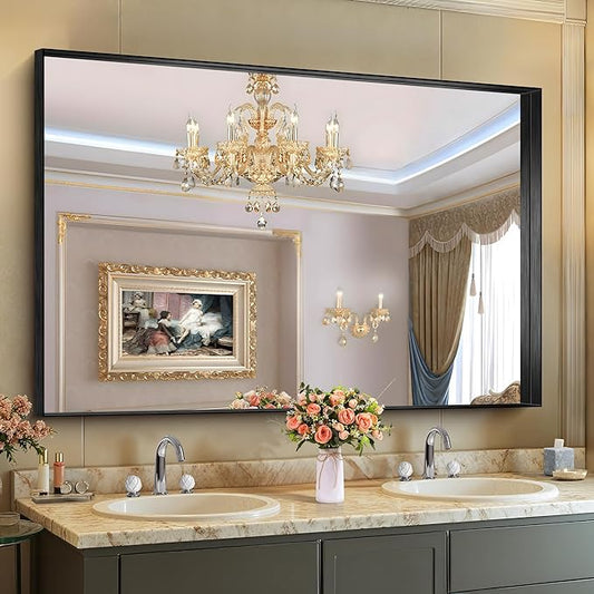 CIRCUMI Black Bathroom Mirror, Brushed Finish, Tempered Glass, Large Mirror by CIRCUMIMirror