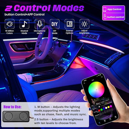 Acrylic Interior Car LED Strip Lights, Colorful 6-in-1 Car Ambient Lighting Kit - Image 6