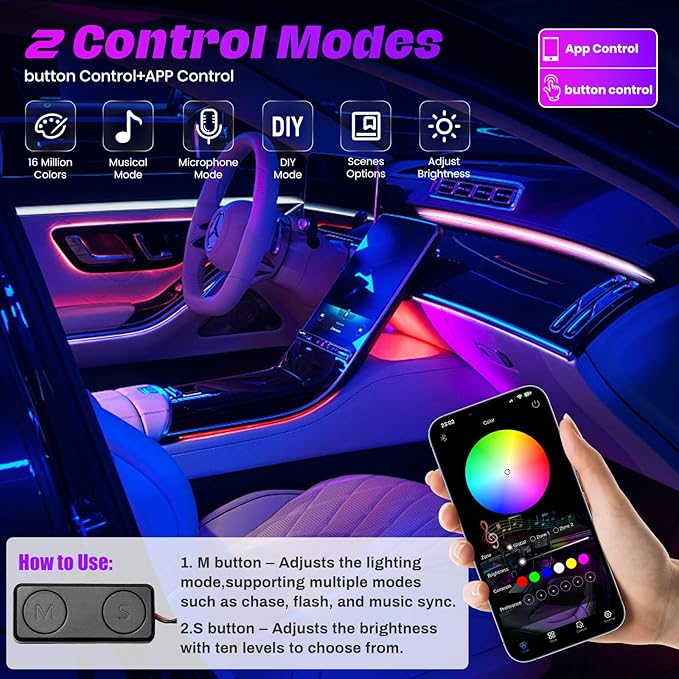 Acrylic Interior Car LED Strip Lights, Colorful 18-in-1 Car Ambient Lighting Kit - Image 5
