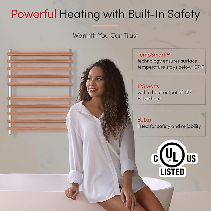 WarmlyYours Heated Towel Rack, 10-Bar Electric Towel Warmer, Brushed Stainless - Image 5