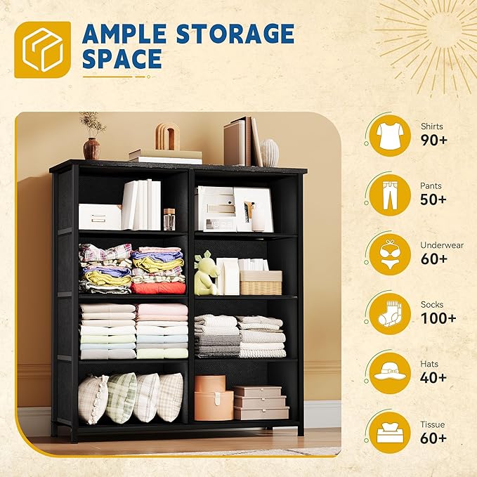 DWVO Fabric Dresser for Room, Rustic Storage 8 Drawers, Dresser & Chest of - Image 5