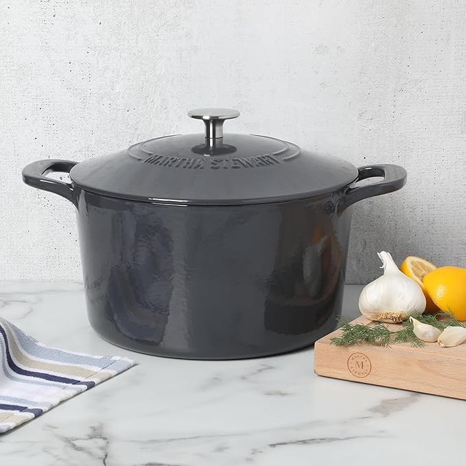 Martha Stewart Gatwick 7 QT Enamel Cast Iron Dutch Oven – Gray, Durable - Image 3