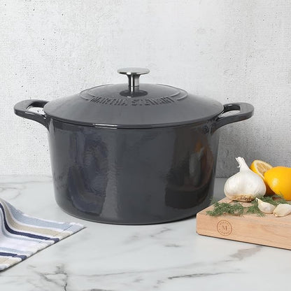 Martha Stewart Gatwick 7 QT Enamel Cast Iron Dutch Oven – Gray, Durable - Image 3