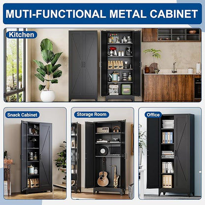 Black Tall Farmhouse Metal Pantry Linen Storage Cabinet and Organizers - Image 7