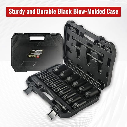 25-Piece 1/2" Drive Socket Set, Deep Sockets, Extension Bars, 1/2" F to 3/8" M - Image 6