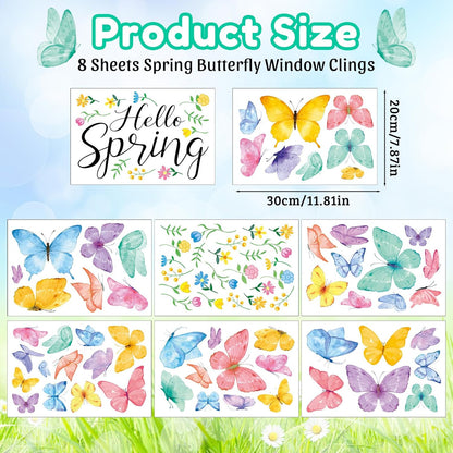 8 Sheets Spring Window Clings Stickers Butterfly Floral Window Decals | Holiday Party Home Office Shop Glass Display Decoration
