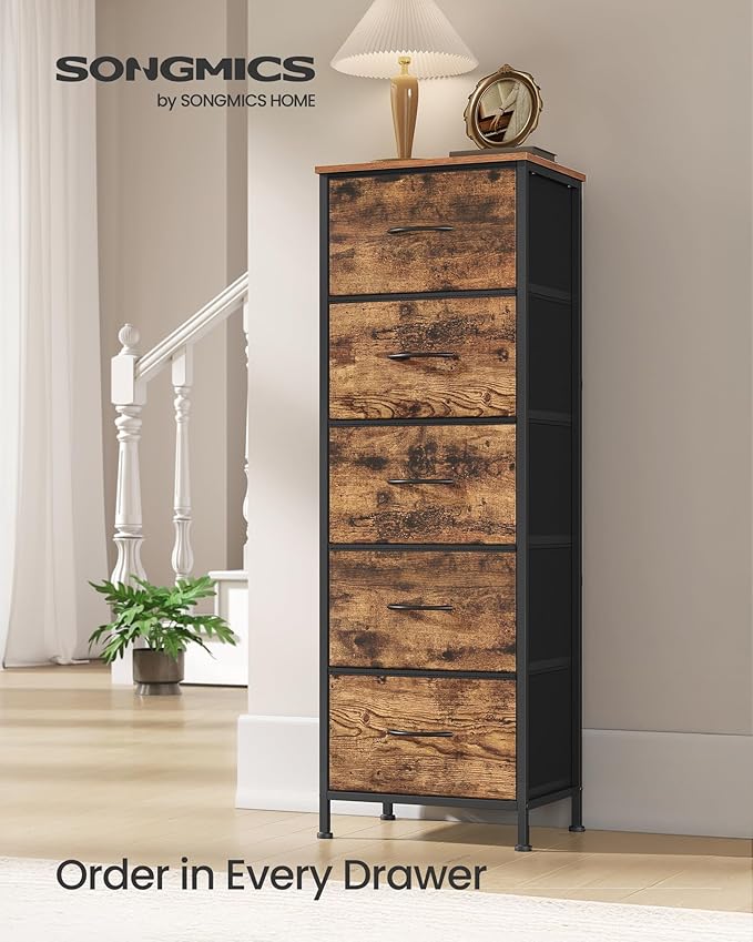 SONGMICS Dresser for Bedroom, Chest of Drawers, 5 Non-Woven Fabric Drawers - Image 3