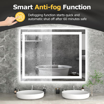 Hivone 40"X32" LED Bathroom Mirror with Lights, Anti-Fog, Dimmable, Backlit + Front Lit, Smart Bathroom Vanity Mirror, Memory Function, Shatterproof, Tempered Glass (Horizontal/Vertical)