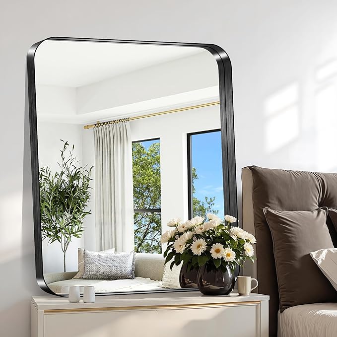 CIRCUMI Black Bathroom Mirror, Rounded Corner, Tempered Glass, Mirror - Image 2