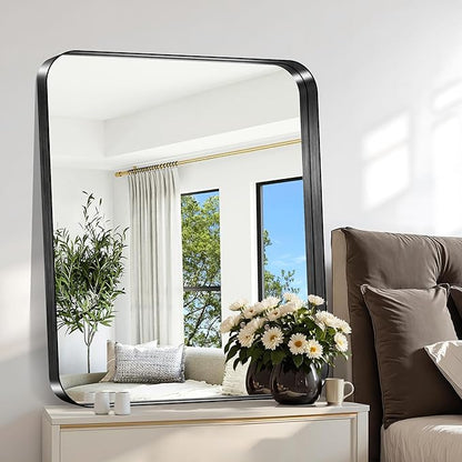 CIRCUMI Black Bathroom Mirror, Rounded Corner, Tempered Glass, Mirror - Image 2