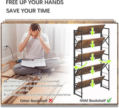 4NM Extra Wide 5 Tiers No Assembly Book Shelves, 51.2" H Folding Bookshelf - Image 7