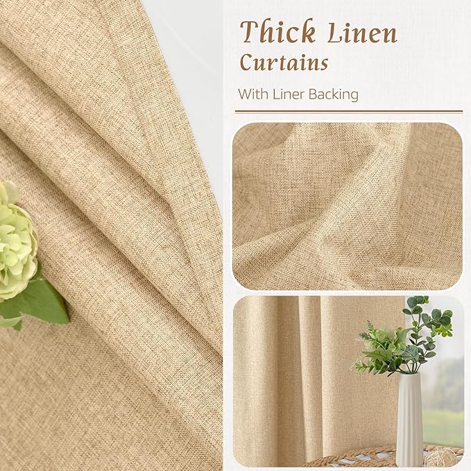 LAMIT Natural Linen 100% Blackout Window Curtains - Image 8